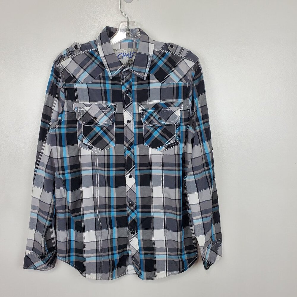 CHALS Men's Button Front Plaid With Stitching Country Western Shirt Size S